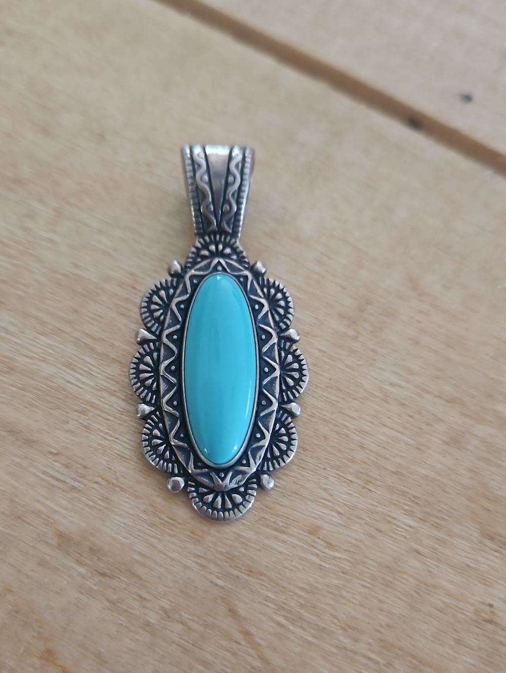 Vintage Sterling Silver Turquoise Oval Pendant Necklace